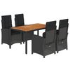 vidaXL Set mobilier de grădină cu perne, 5 piese, negru, poliratan