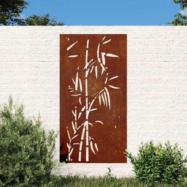 vidaXL Decorație perete de grădină 105x55 cm design bambus oțel Corten