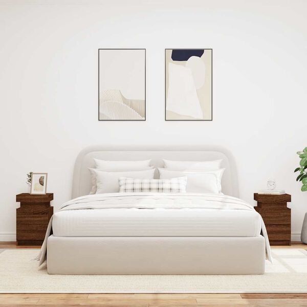 vidaXL Noptiere cu lumini LED, 2 buc., stejar maro, 35x39x55 cm