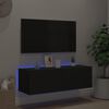 vidaXL Comodă TV de perete cu lumini LED, negru, 100x35x31 cm