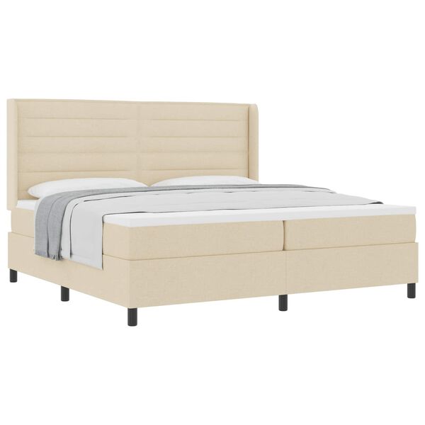 vidaXL Pat cu arcuri cu saltea cu headboard Crem 200 x 200 cm țesătură