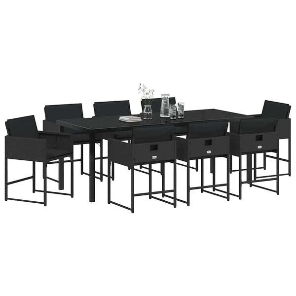 vidaXL Set de masă pentru grădină 9 pcs Negru poliratan