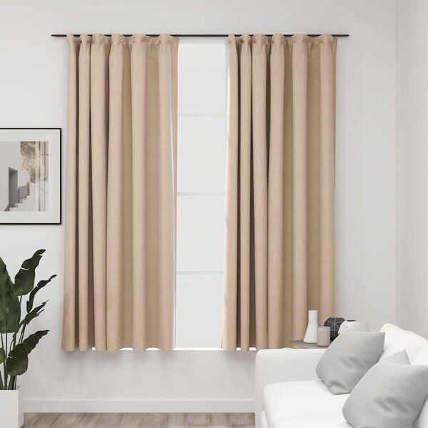 vidaXL Draperii opace aspect in, cu c&acirc;rlige, 2 buc., bej, 140x175 cm