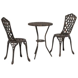 vidaXL Set Bistro de Grădină 3 pcs Bronz Aluminiu