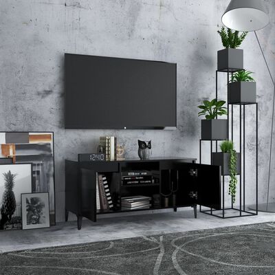 vidaXL Comodă TV cu picioare metalice, negru, 103,5x35x50 cm