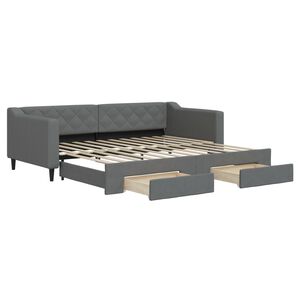 vidaXL Pat de zi cu extensie și sertare, gri &icirc;nchis, 90x200 cm textil