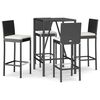 vidaXL Set mobilier bar de grădină cu perne, 5 piese, negru, poliratan