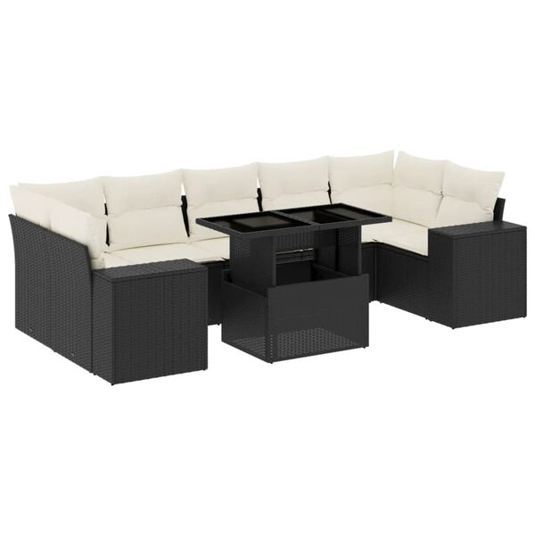 vidaXL Set mobilier de grădină cu perne, 8 piese, negru, poliratan