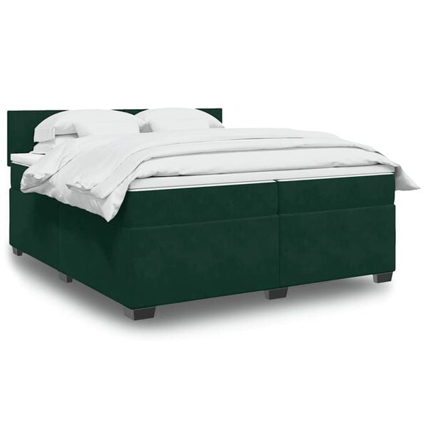 vidaXL Pat box spring cu saltea, verde &icirc;nchis, 200x200 cm, catifea