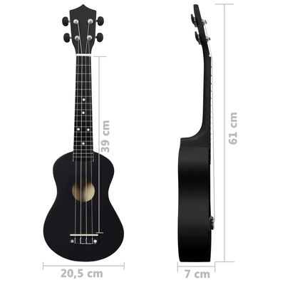 vidaXL Set ukulele Soprano pentru copii, cu husă, negru, 23"