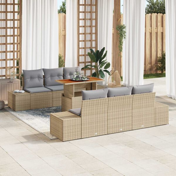 vidaXL Set de canapele pentru grădină 7 pcs Bej Rattan poli