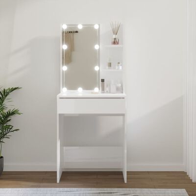 vidaXL Masă de toaletă cu LED, alb extralucios, 60x40x140 cm