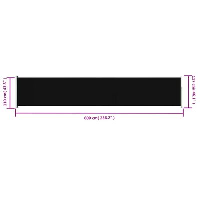 vidaXL Copertină laterală retractabilă de terasă, negru, 117x600 cm