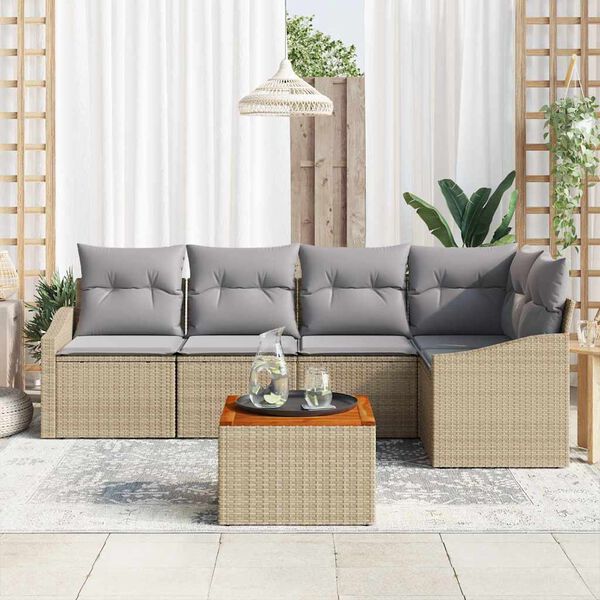 vidaXL Set de canapele pentru grădină cu pernă 6 pcs Bej Rattan poli