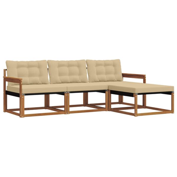 vidaXL Set de canapele de exterior cu pernă 4 pcs Natural și Bej