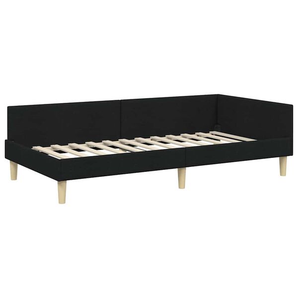 vidaXL Cadru de pat colțar cu headboard Negru 90 x 190 cm țesătură