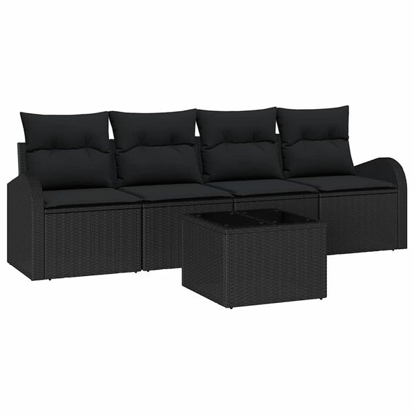 vidaXL Set de canapele pentru grădină cu pernă Manual 5 pcs Negru