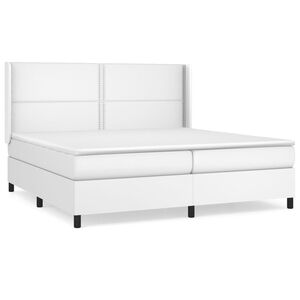 vidaXL Pat box spring cu saltea, alb, 200x200 cm, piele ecologică