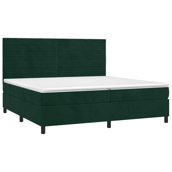 vidaXL Pat box spring cu saltea, verde &icirc;nchis, 200x200 cm, catifea