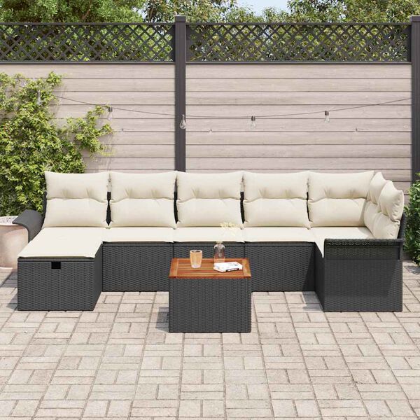 vidaXL Set de canapele pentru grădină cu pernă 8 pcs Negru Rattan poli