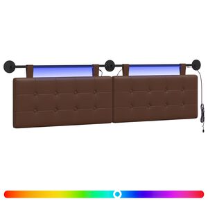 vidaXL Tăblie de pat suspendată Cu lumină LED Maro Piele artificială