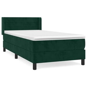 vidaXL Pat box spring cu saltea, verde &icirc;nchis, 80x200 cm, catifea
