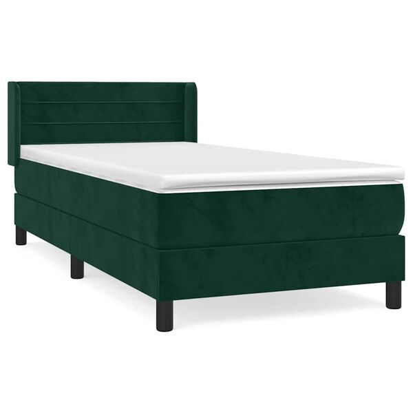 vidaXL Pat box spring cu saltea, verde &icirc;nchis, 80x200 cm, catifea