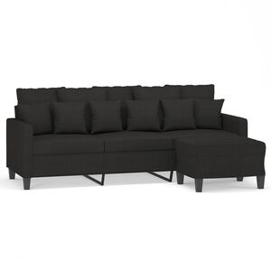 vidaXL Canapea cu 3 locuri cu taburet, negru, 180 cm, material textil