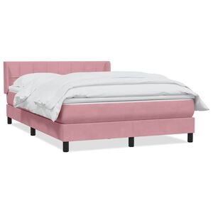 vidaXL Pat box spring cu saltea, roz, 160x210 cm, catifea