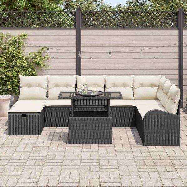 vidaXL Set de canapele pentru grădină cu pernă 9 pcs Negru Rattan poli