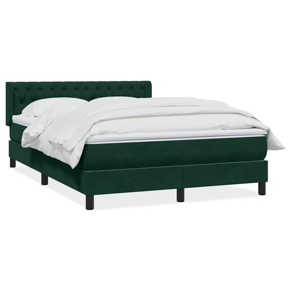 vidaXL Pat box spring cu saltea, verde &icirc;nchis, 160x220 cm, catifea