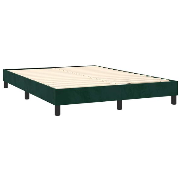 vidaXL Pat box spring cu saltea, verde &icirc;nchis, 140x200 cm, catifea