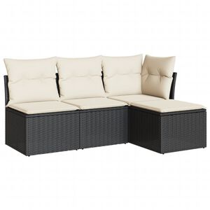vidaXL Set mobilier de grădină cu perne, 4 piese, negru, poliratan