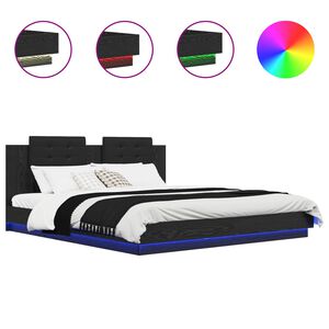 vidaXL Cadru de Pat cu Tăblie Stejar Negru 200 x 200 cm Lemn prelucrat