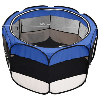 vidaXL Țarc câini pliabil cu sac de transport, albastru, 145x145x61 cm