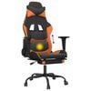 vidaXL Scaun gaming masaj/suport picioare, negru/portocaliu, piele eco