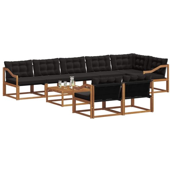vidaXL Set de canapele de exterior cu pernă 9 pcs Natural și Negru