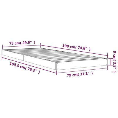vidaXL Cadru de pat, negru, 75x190 cm, mic, single, lemn masiv de pin