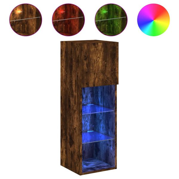 vidaXL Comodă TV cu lumini LED, stejar fumuriu, 30,5x30x90 cm