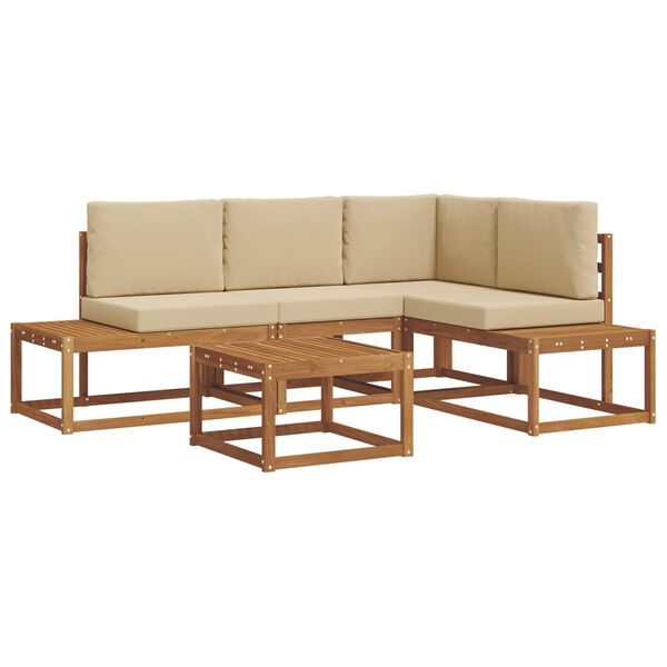 vidaXL Set de canapele de exterior cu pernă 5 Bucată Natural și Bej