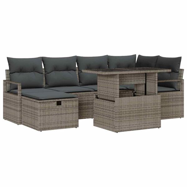 vidaXL Set de canapele pentru grădină cu pernă 7 pcs Gri Rattan poli