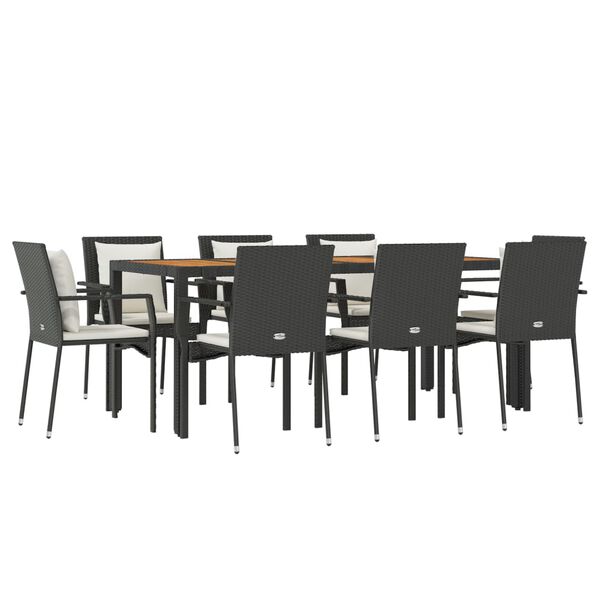 vidaXL Set mobilier de grădină cu perne, 9 piese, negru, poliratan