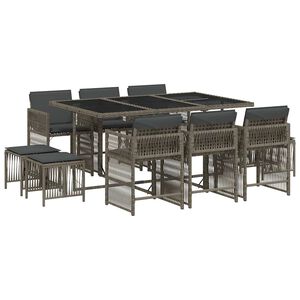 vidaXL Set mobilier de grădină cu perne, 11 piese, gri, poliratan
