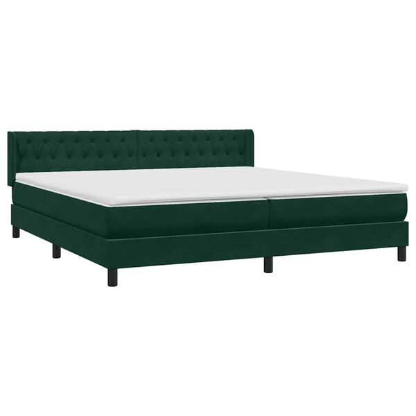 vidaXL Pat box spring cu saltea, verde &icirc;nchis, 200x210 cm, catifea