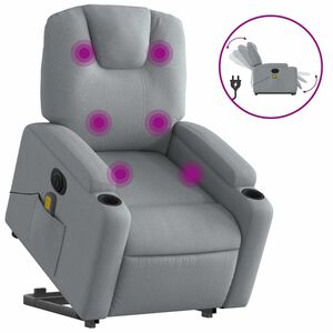 vidaXL Fotoliu electric masaj rabatabil cu ridicare, gri &icirc;nchis textil