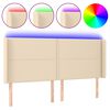 vidaXL Tăblie de pat cu LED, crem, 183x16x118/128 cm, textil