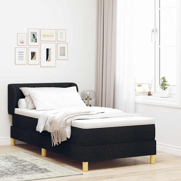 vidaXL Pat cu arcuri cu saltea cu headboard Negru 90 x 190 cm țesătură