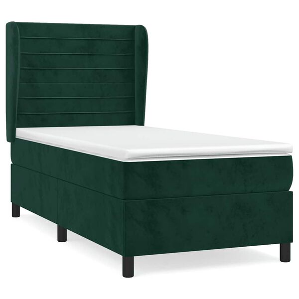 vidaXL Pat box spring cu saltea, verde &icirc;nchis, 80x200 cm, catifea