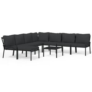 vidaXL Set mobilier de grădină cu perne gri, 9 piese, oțel