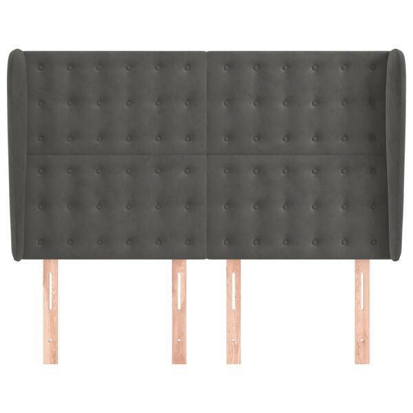 vidaXL Tăblie de pat cu aripioare gri &icirc;nchis 147x23x118/128 cm catifea